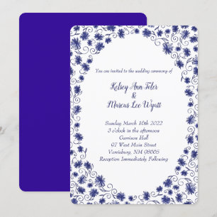 Royal Blue Aster Flower Wedding Invitations