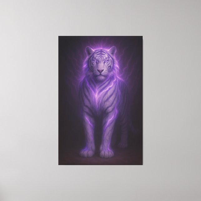 Royal Blue Aura White Tiger – Supreme Presence Canvas Print (Front)