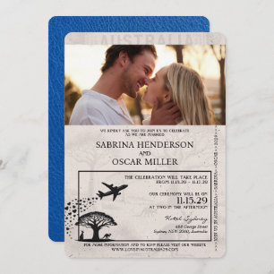 Royal Blue Australia Passport Wedding Invitation