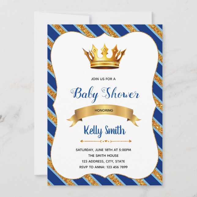 Royal blue baby shower party invitation (Front)