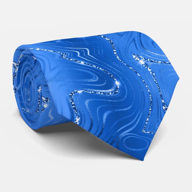 Royal Blue Background White Glitter   Neck Tie (Rolled)