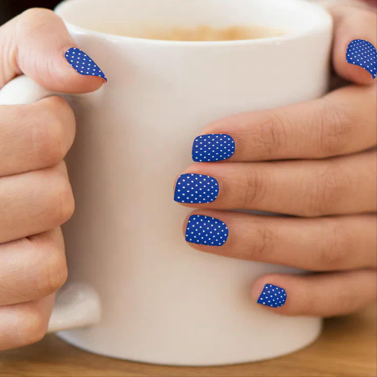 Royal Blue Background with White Polka Dots Minx Nail Art | Zazzle