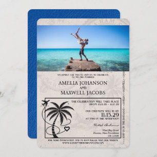 Royal Blue  Bahamas Passport Wedding Invitation