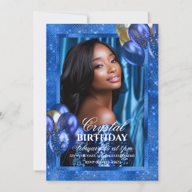Royal Blue Balloons Photo Invitation (Front)