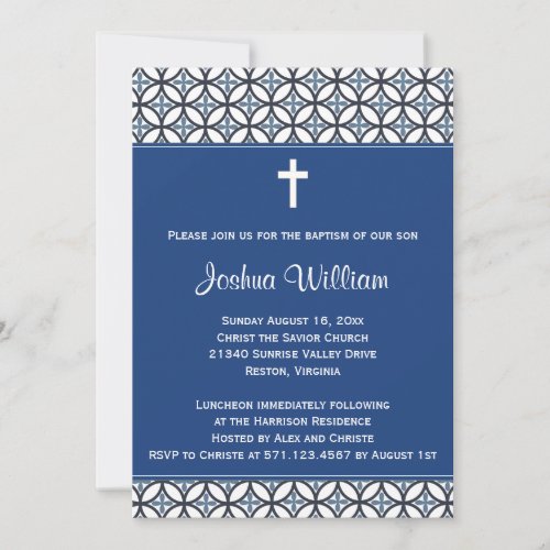 Royal Blue Baptism Christening Invitation
