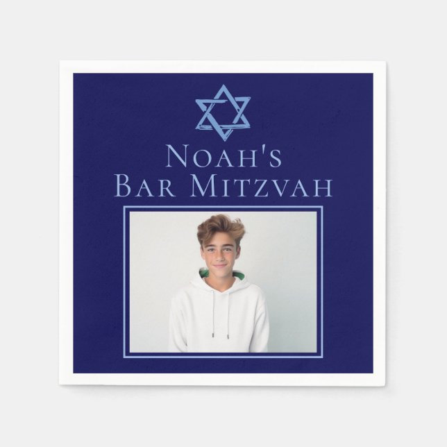 Royal Blue Bar Mitzvah Party Photo Star of David Napkins (Front)