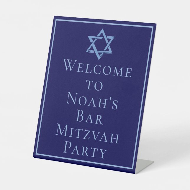 Royal Blue Bar Mitzvah Party Star of David Pedestal Sign (Front)