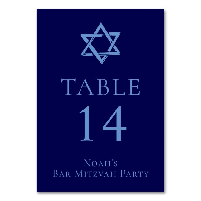Royal Blue Bar Mitzvah Party Star of David Table Number (Front)