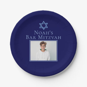 Royal Blue Bar Mitzvah Photo Star of David Party Paper Plates
