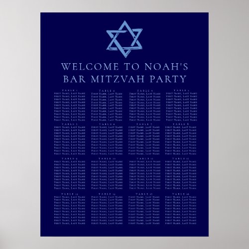 Royal Blue Bar Mitzvah Star of David Seating Chart