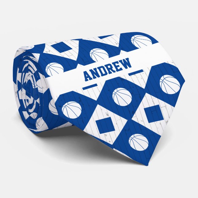 Royal Blue Basketball Wood Floor Argyle Pattern Neck Tie (Rolled)