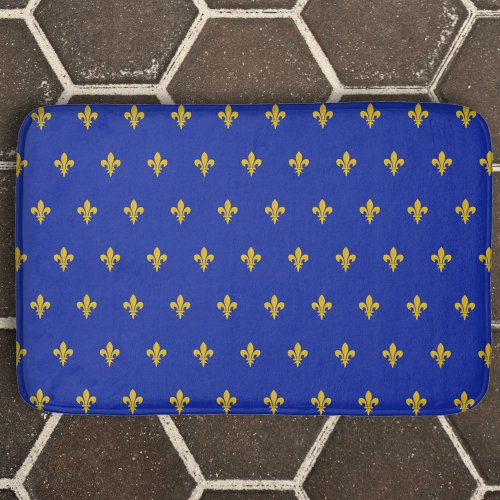 Royal Blue Bath Mat with gold Fleur de Lis