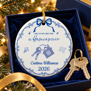 Royal Blue Became A Homeowner Custom Name & Year Ceramic Ornament