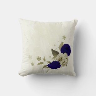 Royal blue beige floral throw pillow