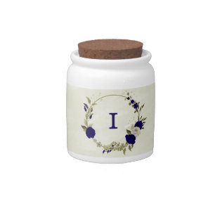 Royal blue beige floral wedding candy jar
