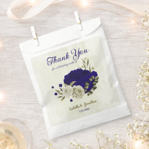 Royal blue beige floral wedding favor bag
