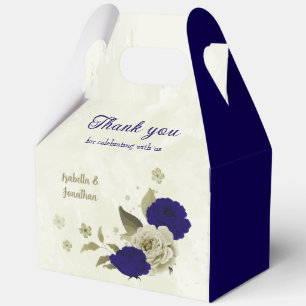 Royal blue beige floral wedding favor boxes