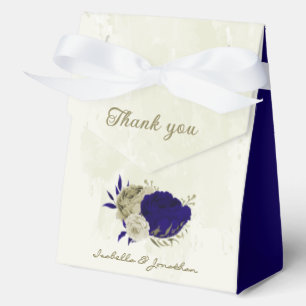 Royal blue beige floral wedding favor boxes