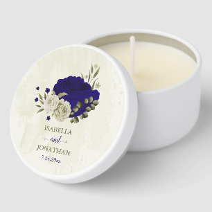 Royal blue beige floral wedding mini candle favors