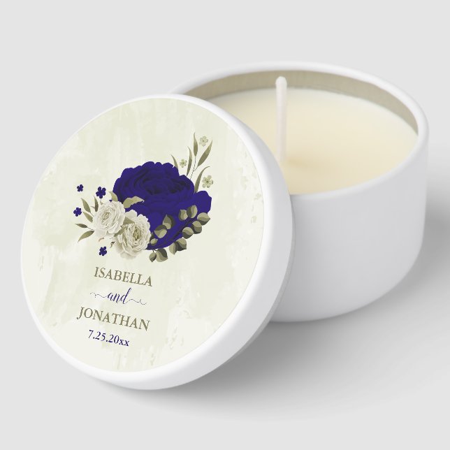 Royal blue beige floral wedding mini candle favors (Corner)