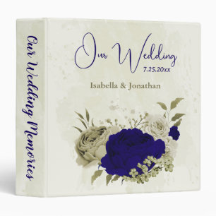 Royal blue beige floral wedding photo album 3 ring binder