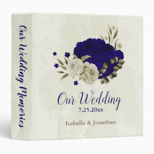 Royal blue beige floral wedding photo album 3 ring binder