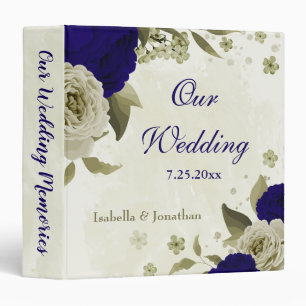 Royal blue beige floral wedding photo album 3 ring binder