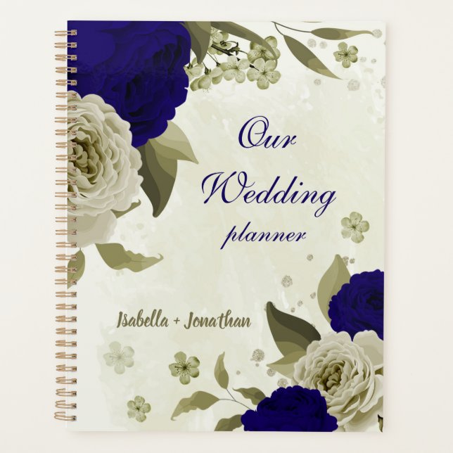 Royal blue beige floral wedding planner (Front)
