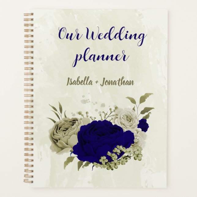Royal blue beige floral wedding planner (Front)