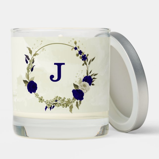 Royal blue beige floral wedding scented candle (Lid)