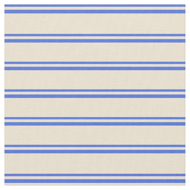 Royal Blue & Beige Lines/Stripes Pattern Fabric (Close Up)