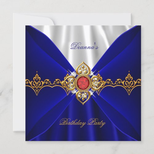 Royal Blue Birthday Gold Red Jewel White Silk Invitation