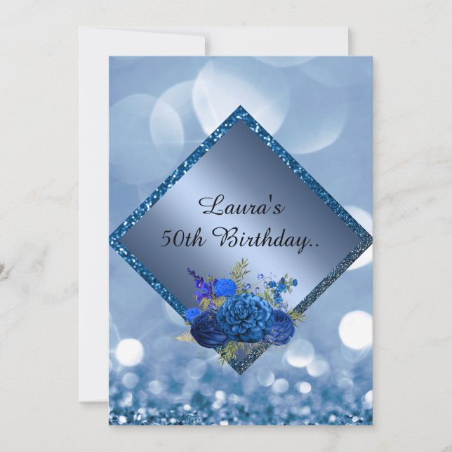 Royal blue birthday online custom flower birthday invitation (Front)