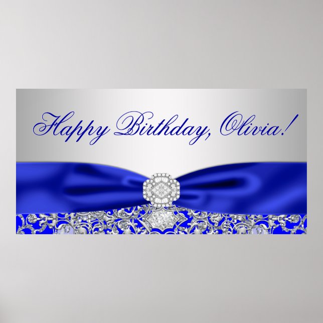 Royal Blue Birthday Party Banner Poster (Front)