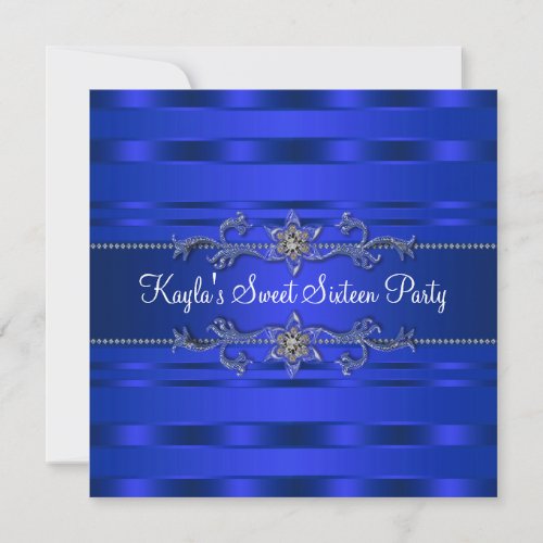 Royal Blue Jewel Sweet 16 Birthday Party Personalized Invite
