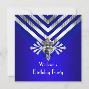 Royal Blue Birthday Party Silver Stripe Invitation