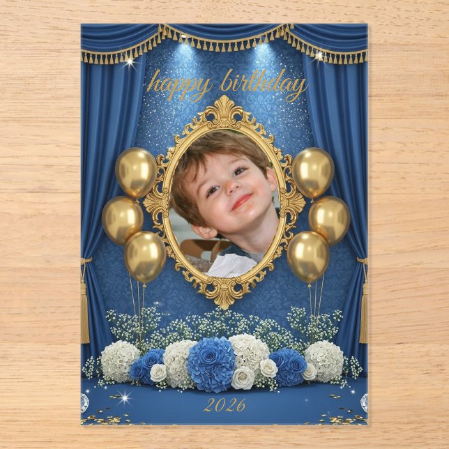 Royal Blue Birthday Photo Invitation for Boy (Front)