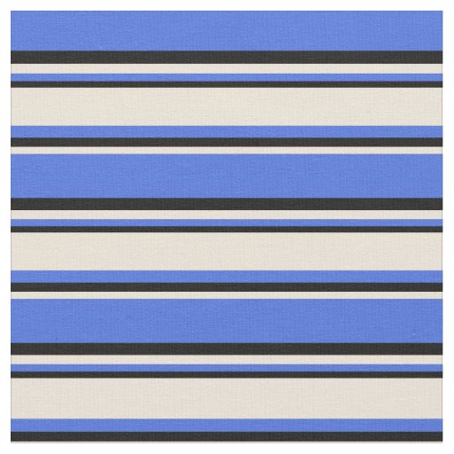 Royal Blue, Bisque & Black Striped/Lined Pattern Fabric