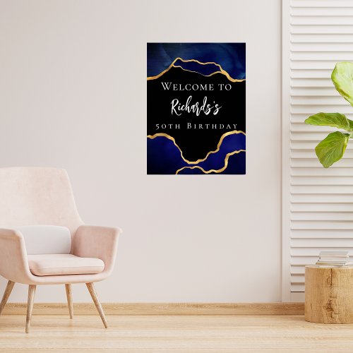 Royal blue black agate welcome birthday poster