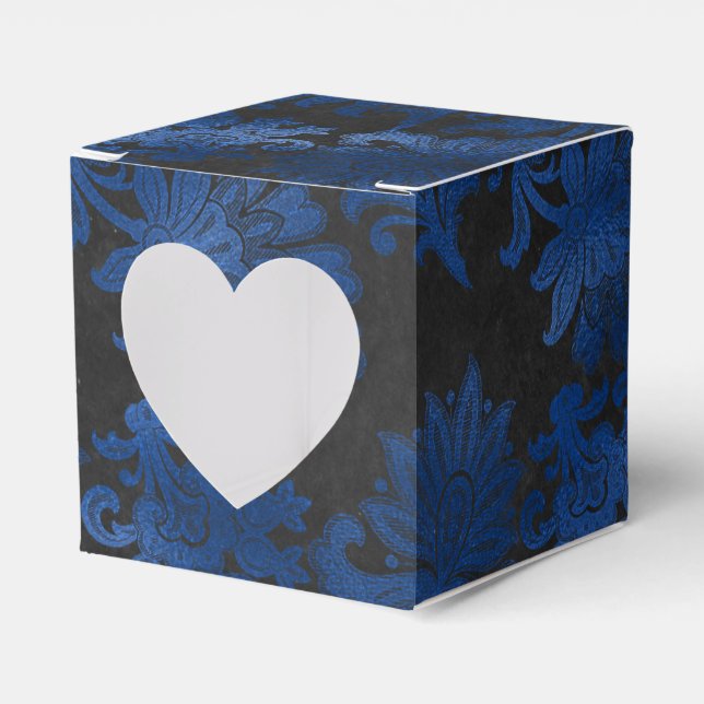 Royal Blue, Black and Silver Damask Favor Boxes (Front Side)