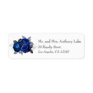 Royal Blue, Black and Silver Floral Label