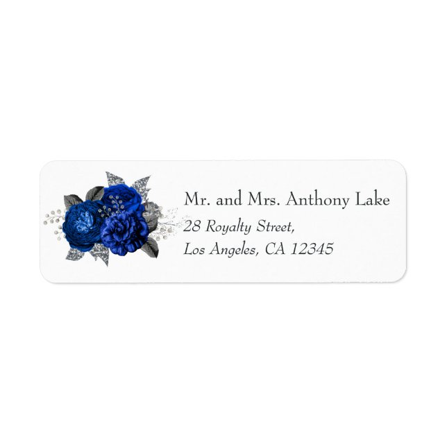 Royal Blue, Black and Silver Floral Label (Front)