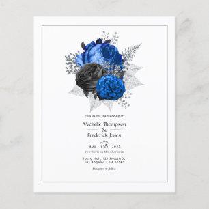 Royal Blue, Black and Silver Floral Wedding Flyer