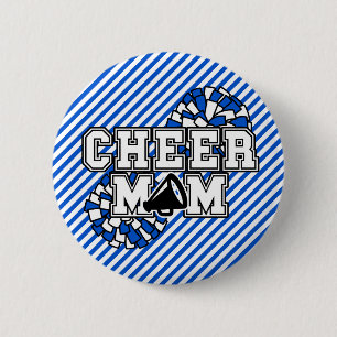 Royal Blue Black and White Cheer Mom Button