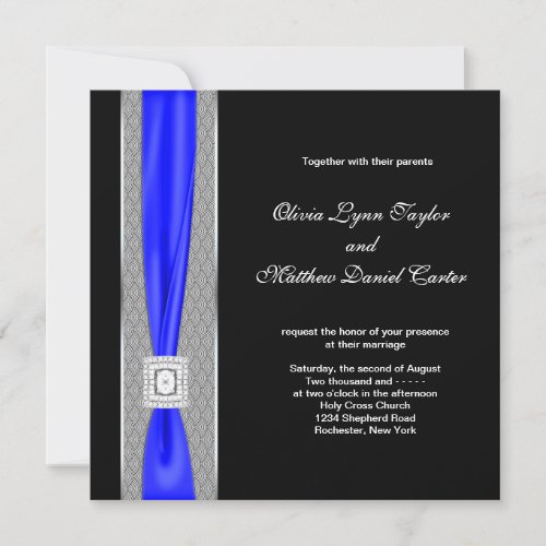 Royal Blue Black Blue Bow Wedding Personalized Announcement