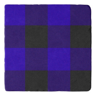 Royal Blue Black Buffalo Plaid Check Trivet