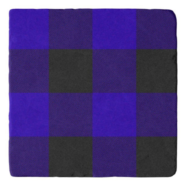 Royal Blue Black Buffalo Plaid Check Trivet (Front)