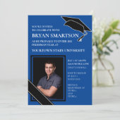 Royal Blue Black College Trunk Party Photo Invitation (Standing Front)