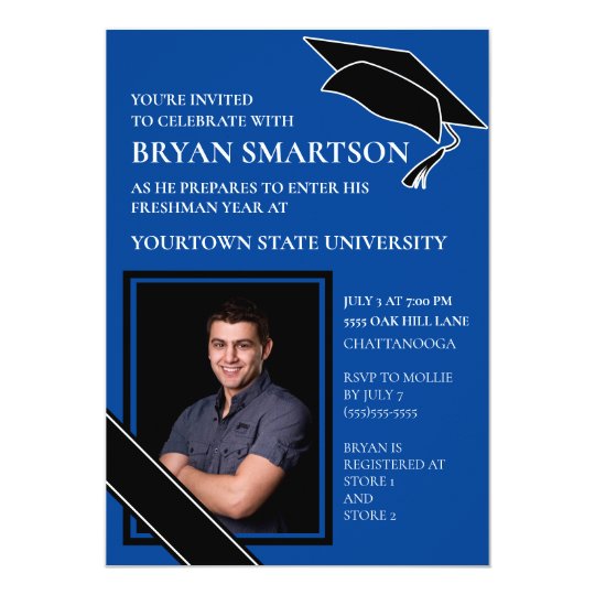 Royal Blue Black College Trunk Party Photo Invitation | Zazzle.com