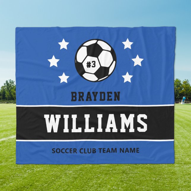 Royal Blue Black Custom Soccer Name Number Fleece Blanket (Creator Uploaded)